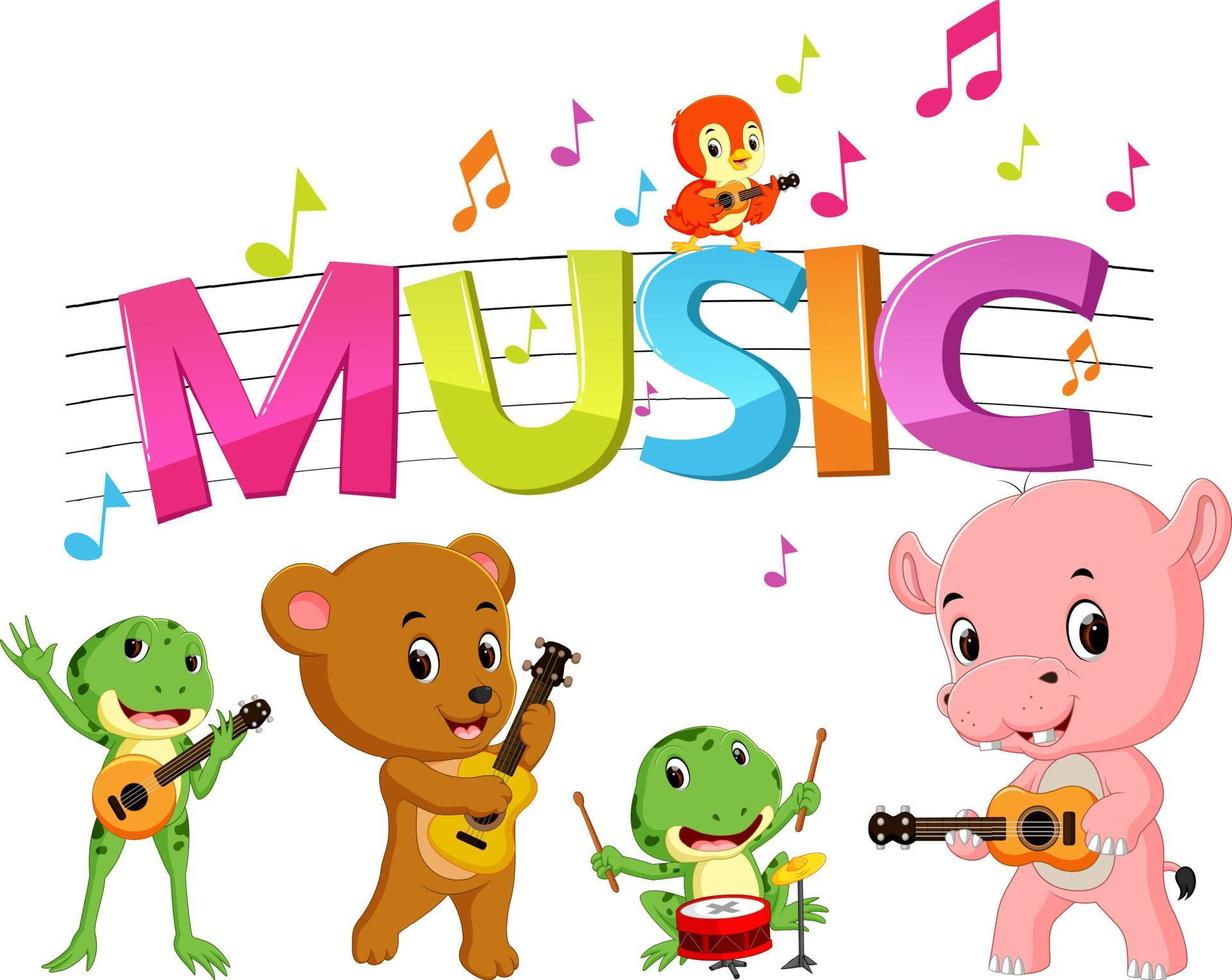 word music with animal playing music vector