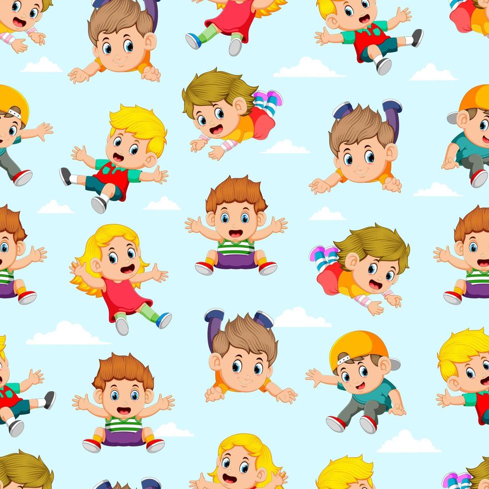 Seamless pattern with children flying with the different posing vector