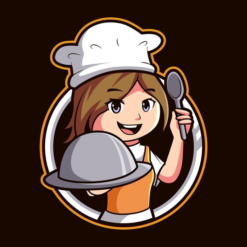 ilustración de mascota de dibujos animados de chef femenina vector