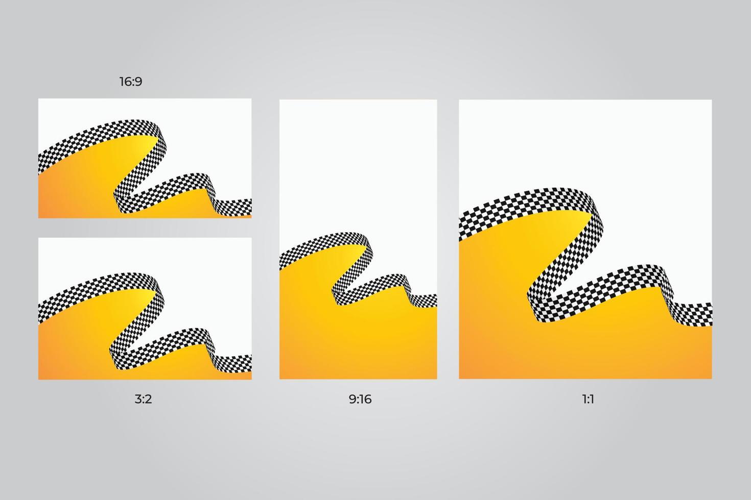 set of Checkered flag wave design on white and gradient yellow background, for sport race championship vector illustration