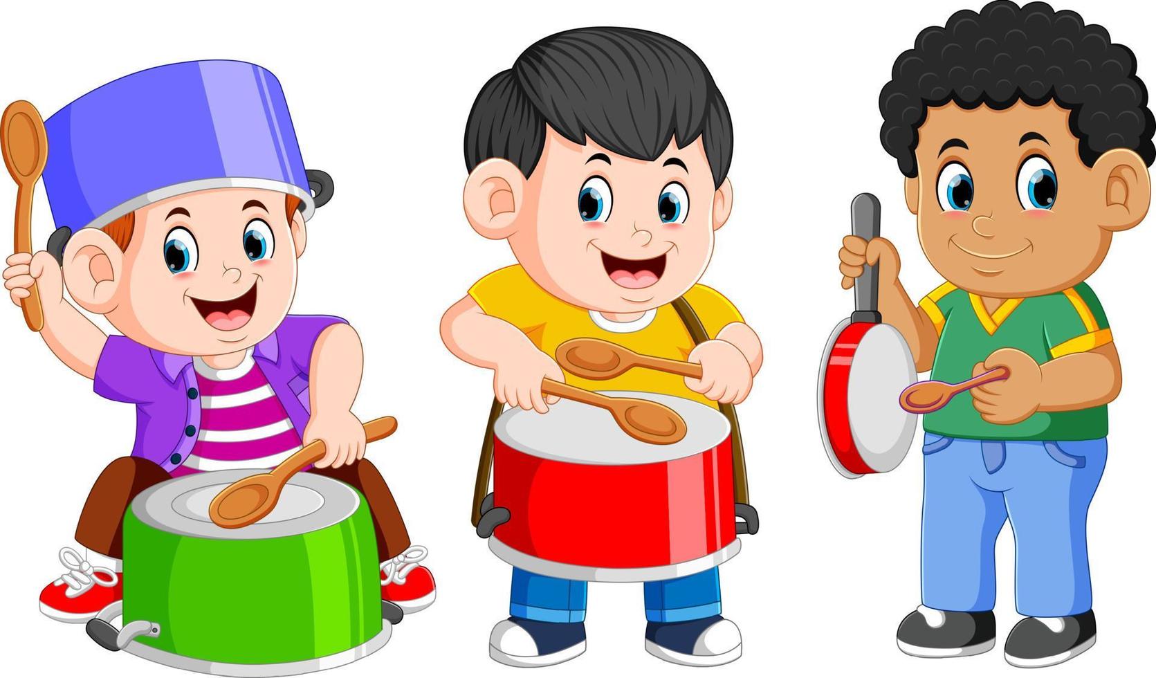 la colección creativa de los niños jugando con los utensilios de cocina. vector