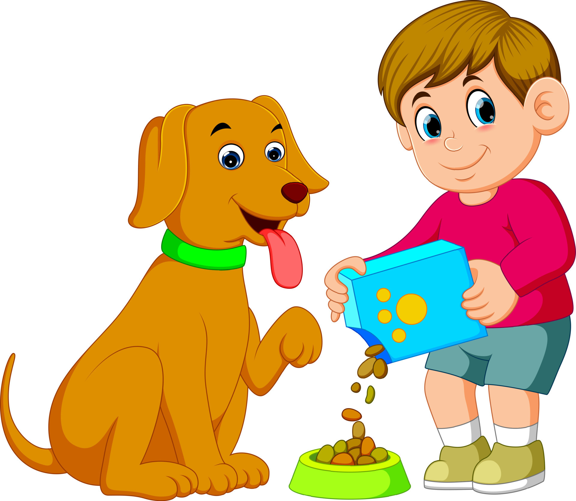 a little boy is giving food for his big brown dog 13799176 Vector Art at  Vecteezy