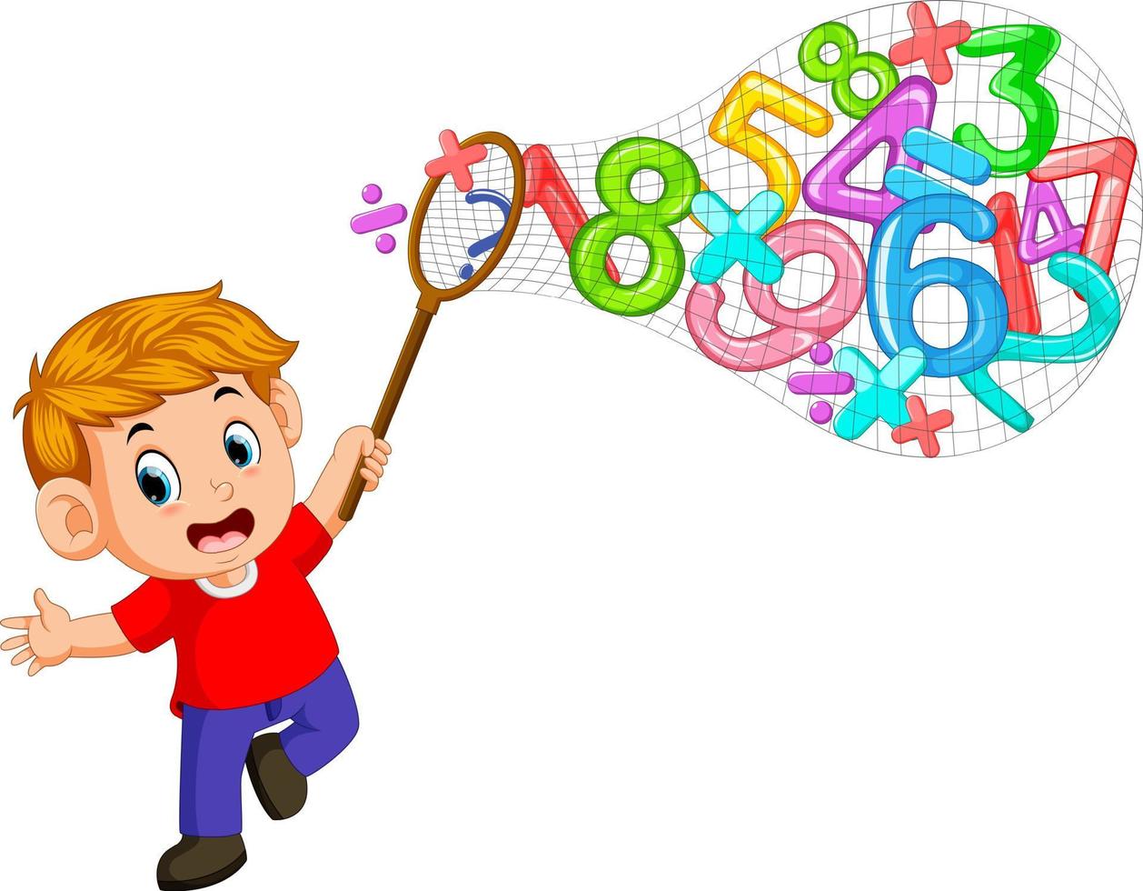 Cute boy playing numbers using net vector