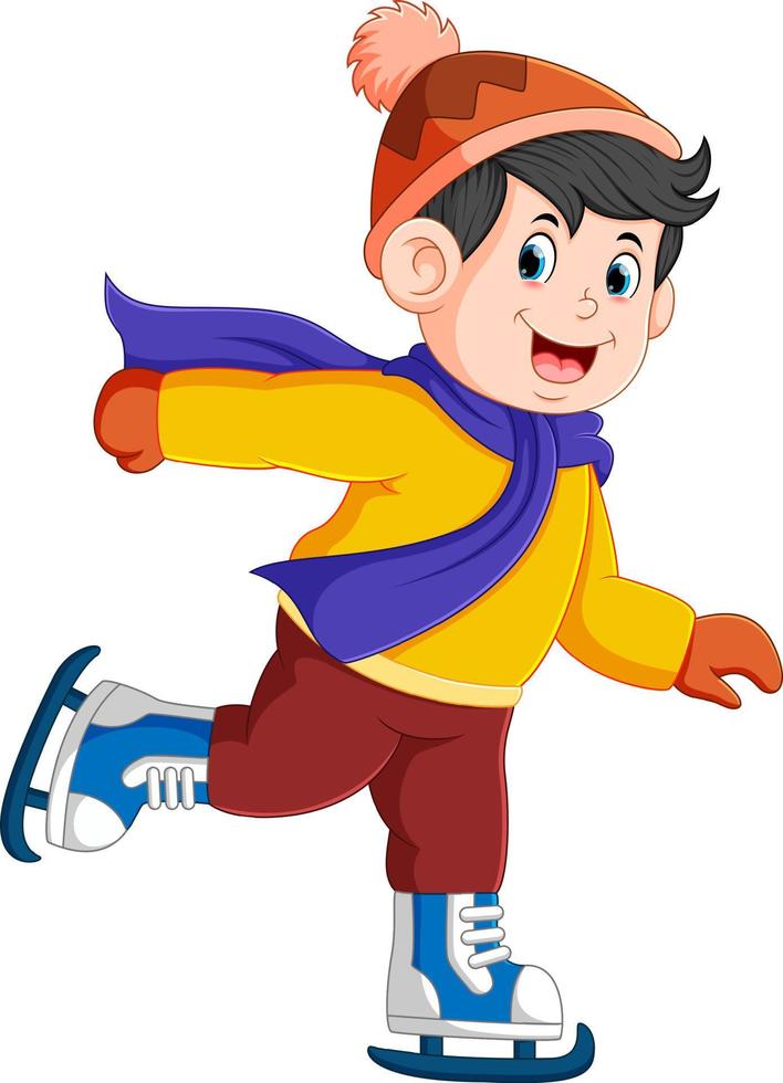 a boy is using the green hat and red shawl with the ice skating shoes vector