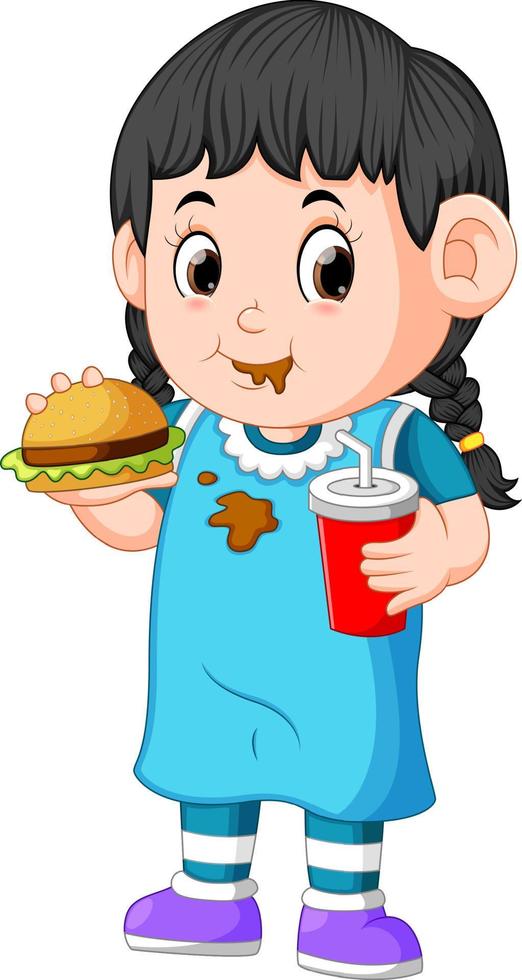 Girl eating fast food vector