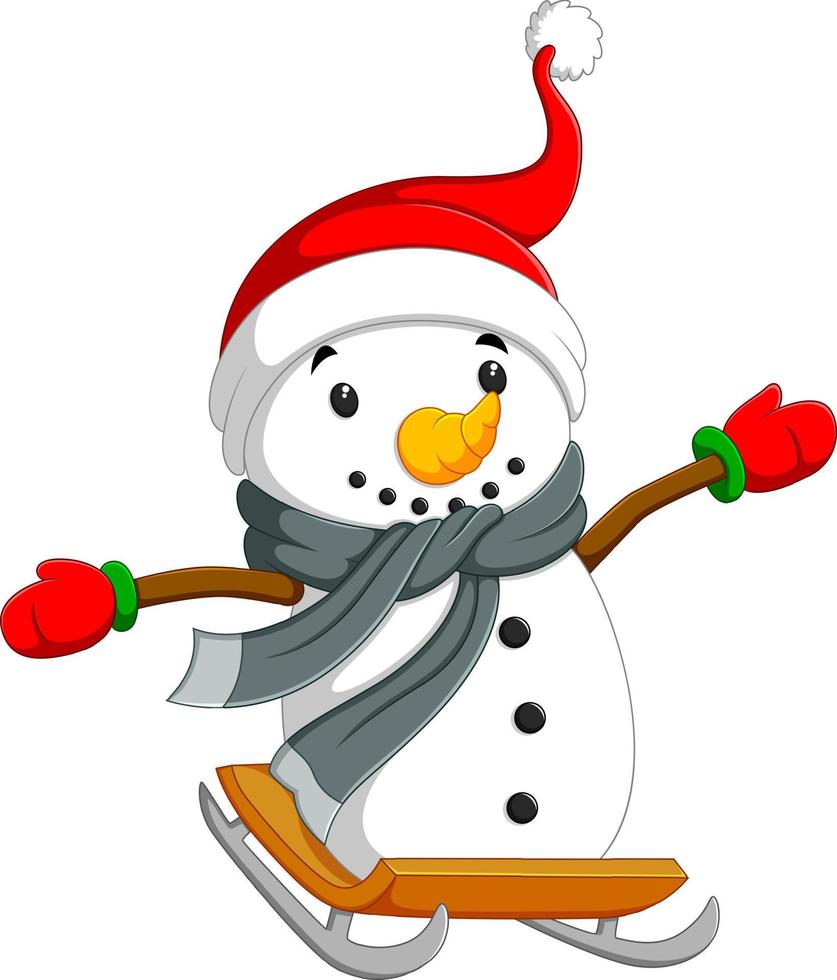 un muñeco de nieve feliz se desliza sobre el tablero con el chal gris vector