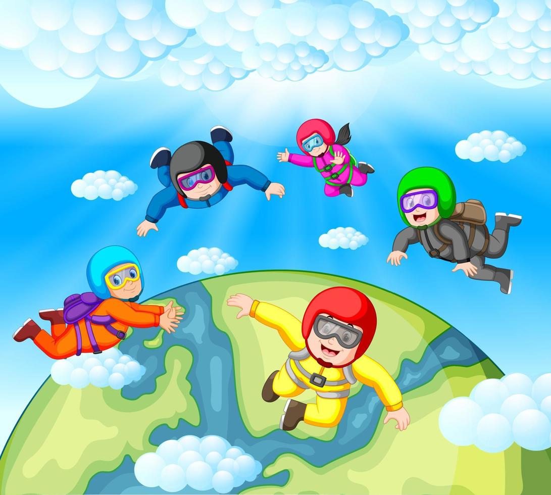 Skydiving team work vector