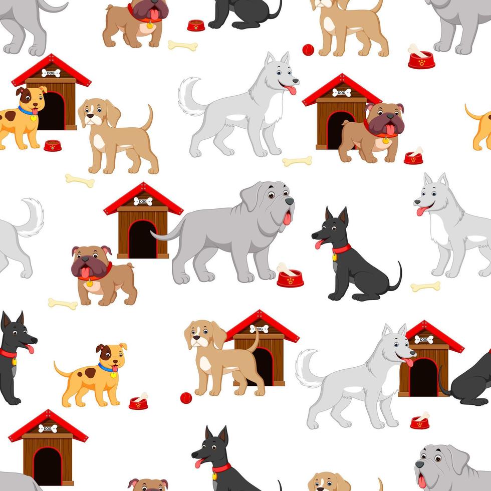 Seamless pattern with cute cartoon dog vector