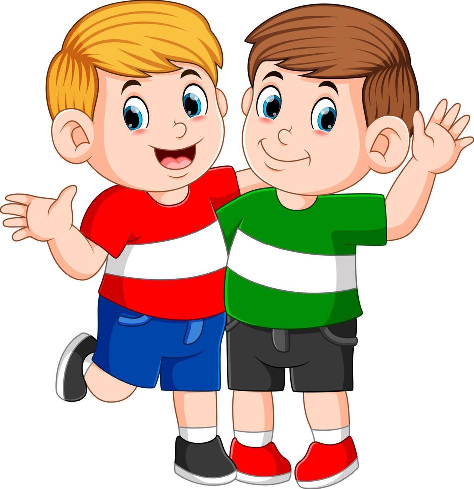 Best children friends standing with hand on shoulder vector