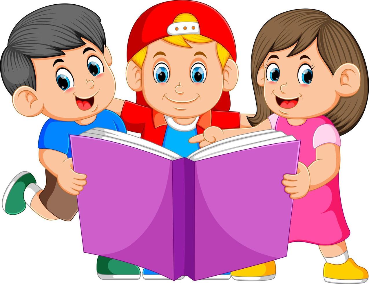 kids reading big book vector