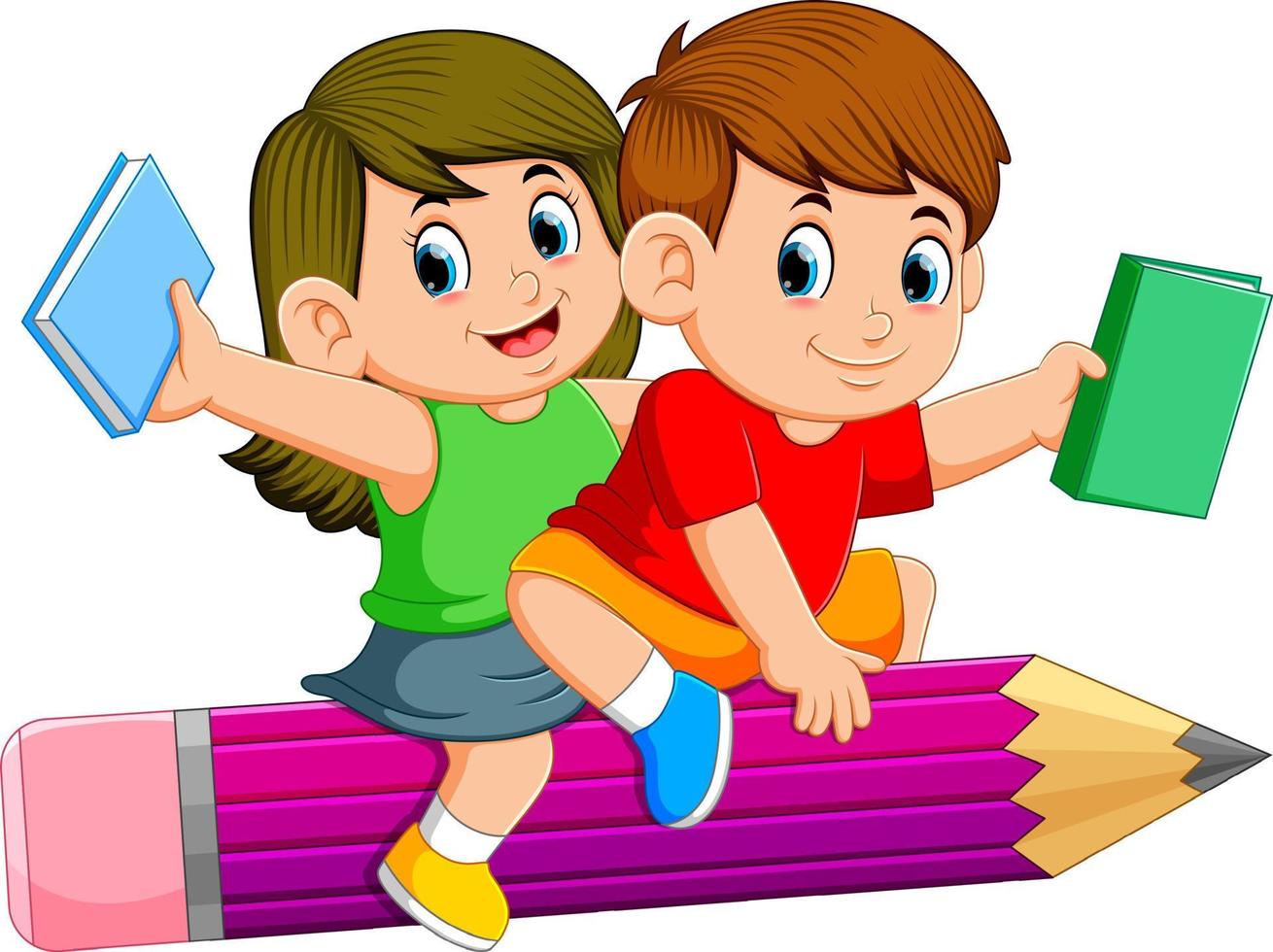 School kids riding a pencil vector