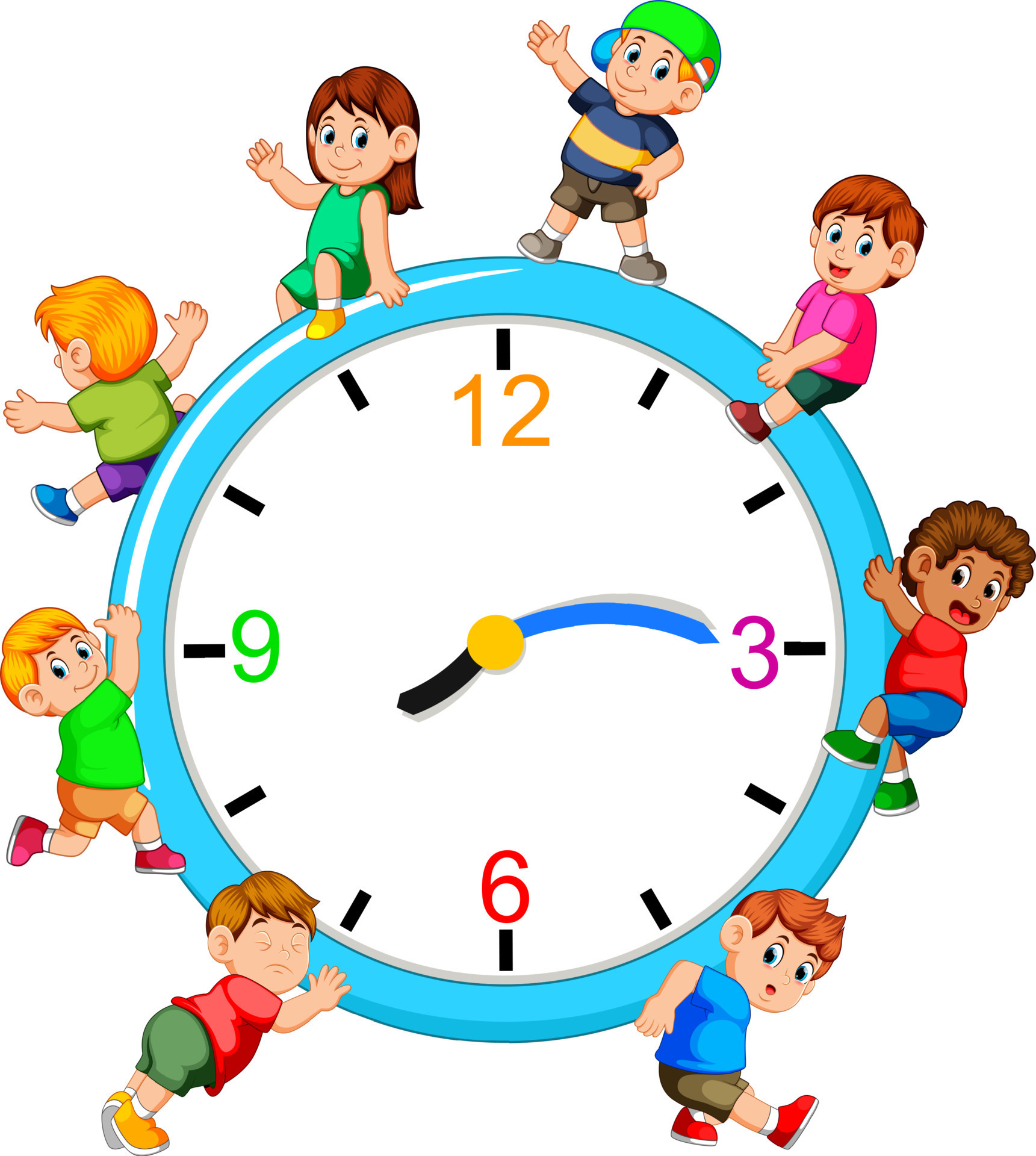 Kids playing on giant clock 13799256 Vector Art at Vecteezy
