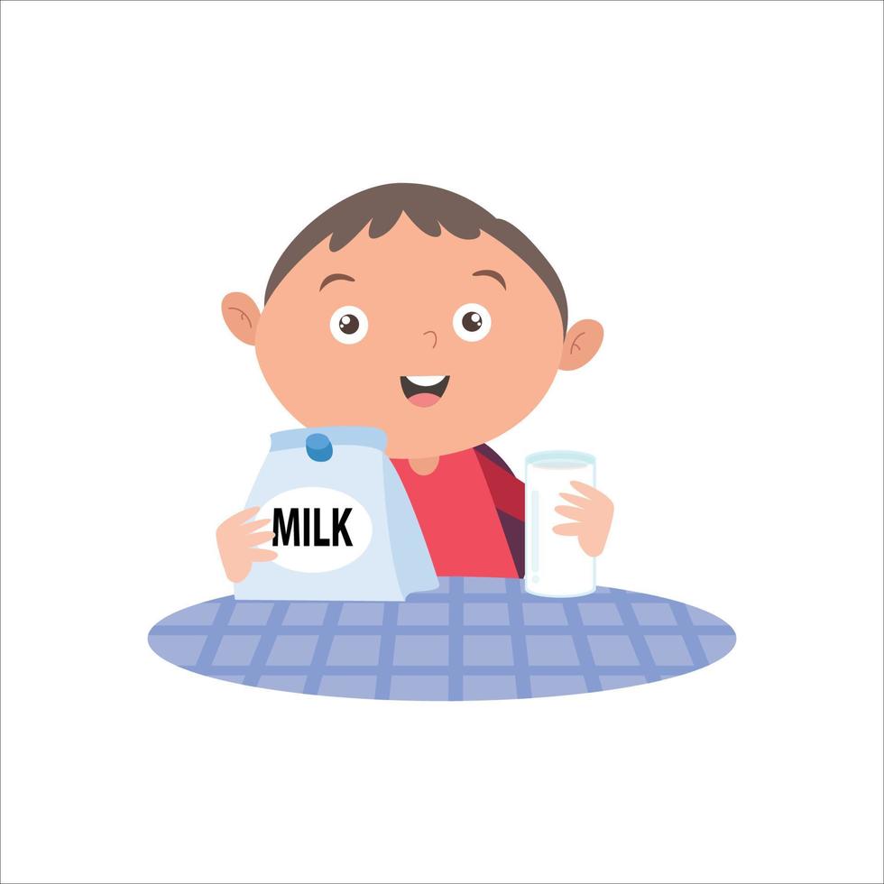 illustration vector graphic boy activity drink milk in the morning. isolated on white background