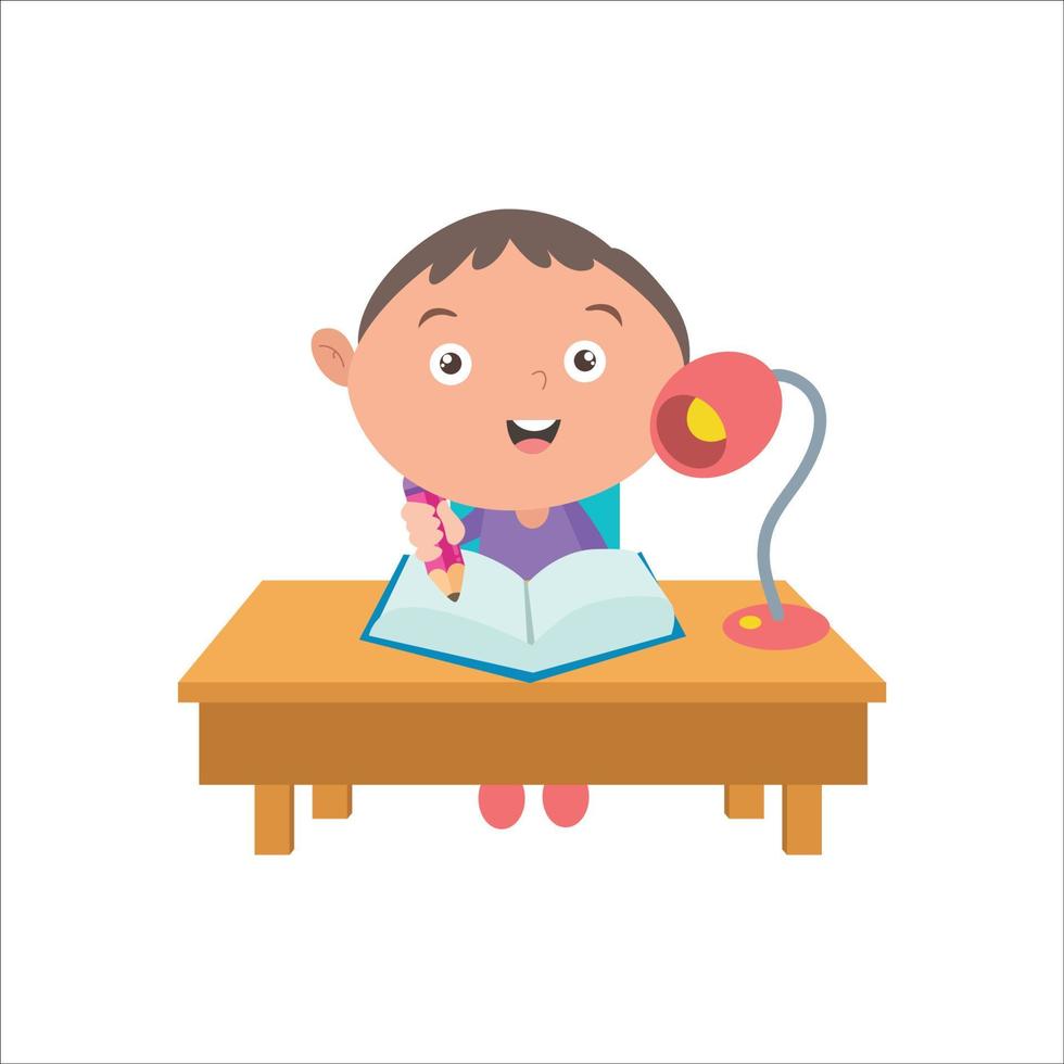 llustration vector graphic boy activity, studying subject matter to scientist. isolated on white background