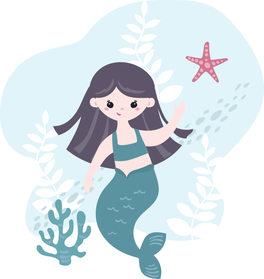 poco sirena cartone animato vettore illustrazione, bambini saluto e invito carte. png