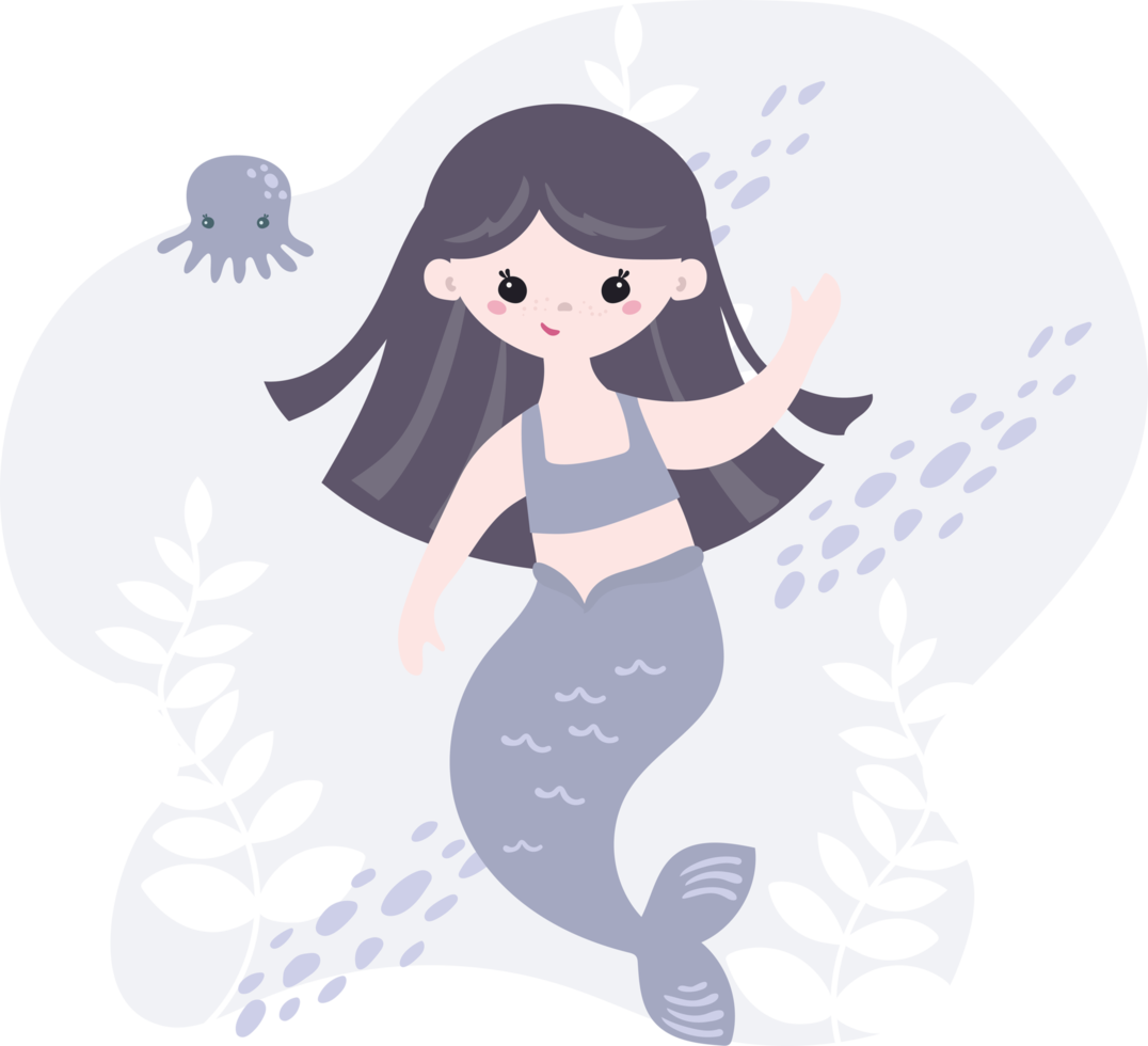 little mermaid cartoon  illustration, children greeting and invitation cards. png