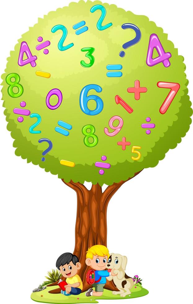 Boy reading book under the tree number vector