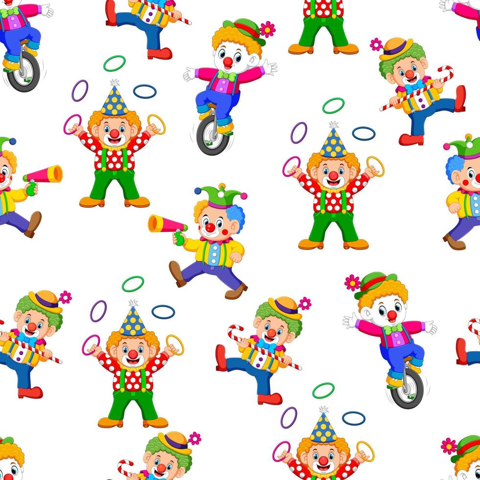 seamless pattern with clown entertaining people vector