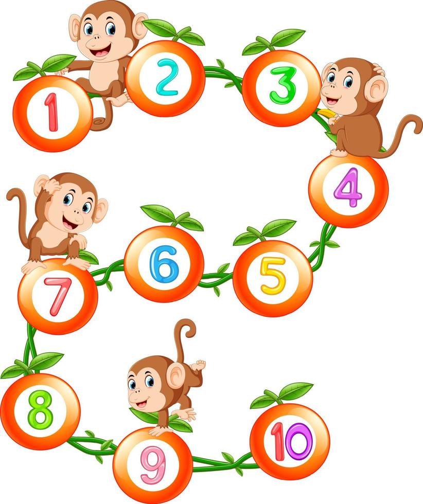 Let's count to ten with fruit and monkey vector