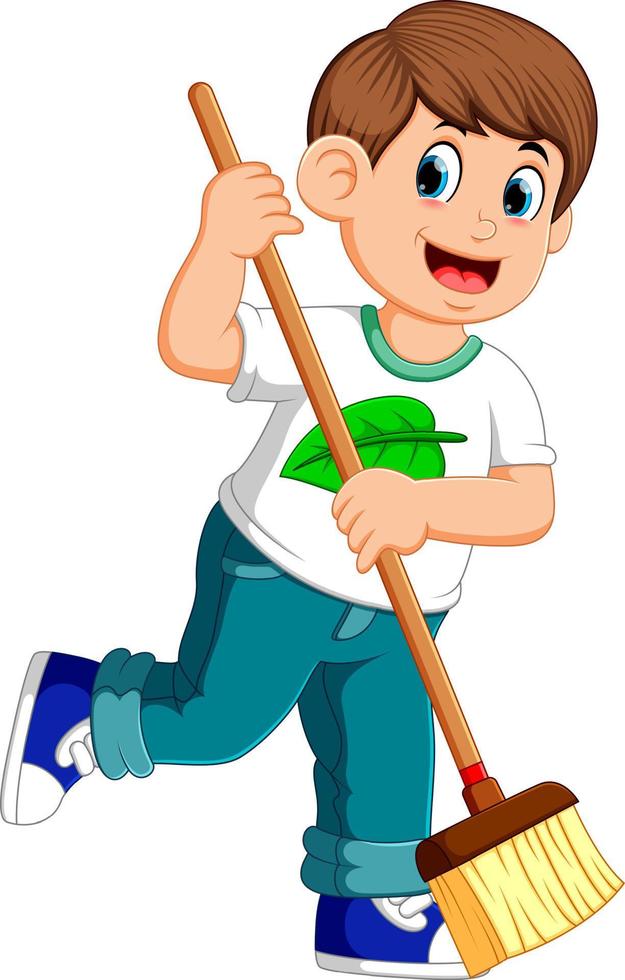 Young Man sweeping the dirt vector