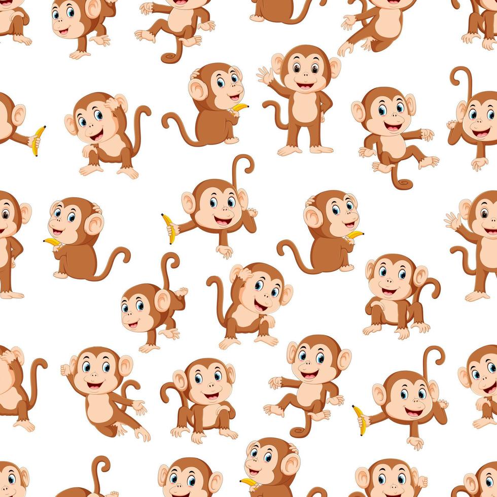 Seamless pattern with monkey with the different posing vector