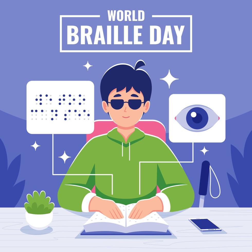 A Blind Man Reading a Braille Book vector