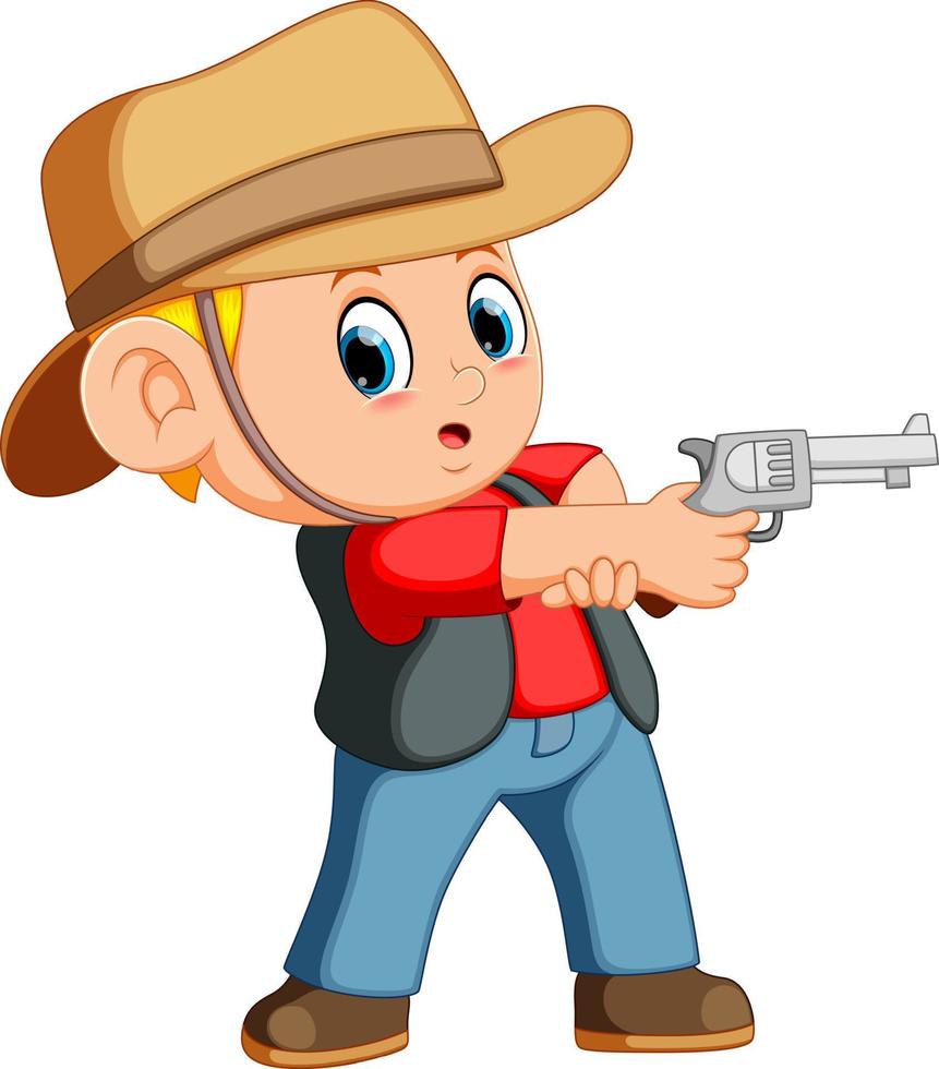 Cute boy dressed as a cowboy with revolver vector