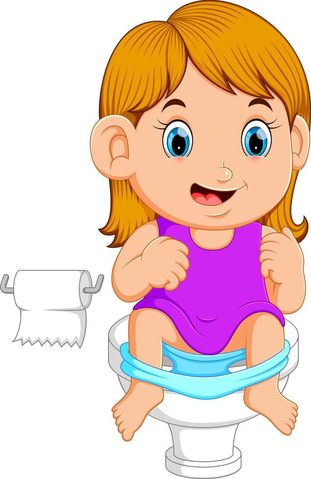 una niña usando el baño vector