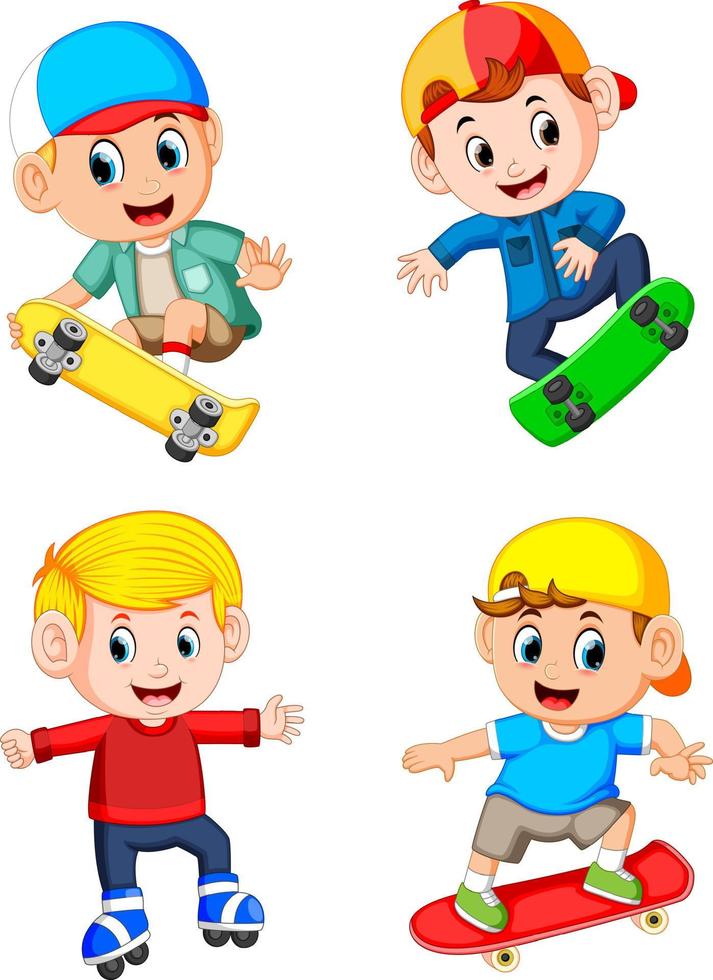 a group of the professional boy playing the skateboard vector