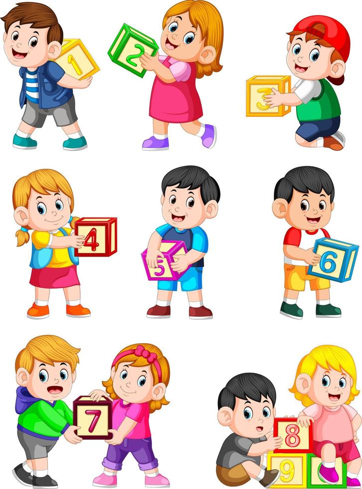 Let's count to ten with kids holding box vector