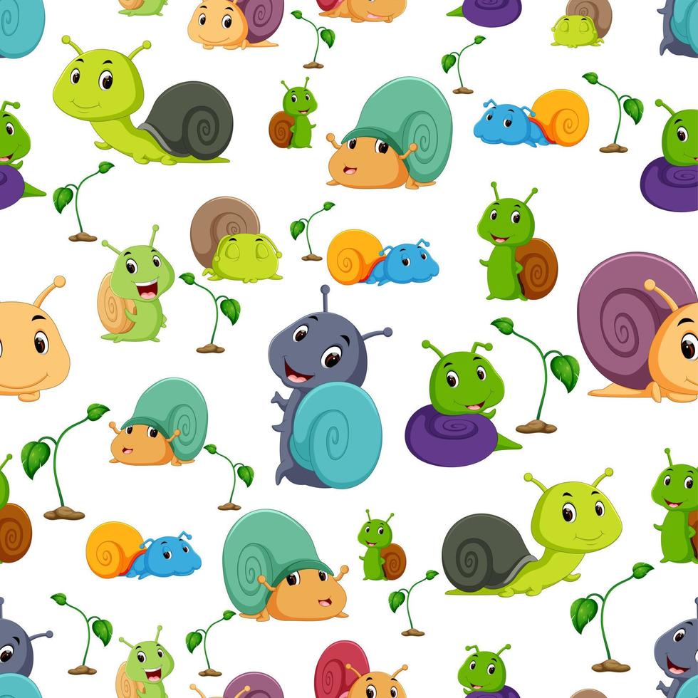 Seamless pattern with snail cartoon vector