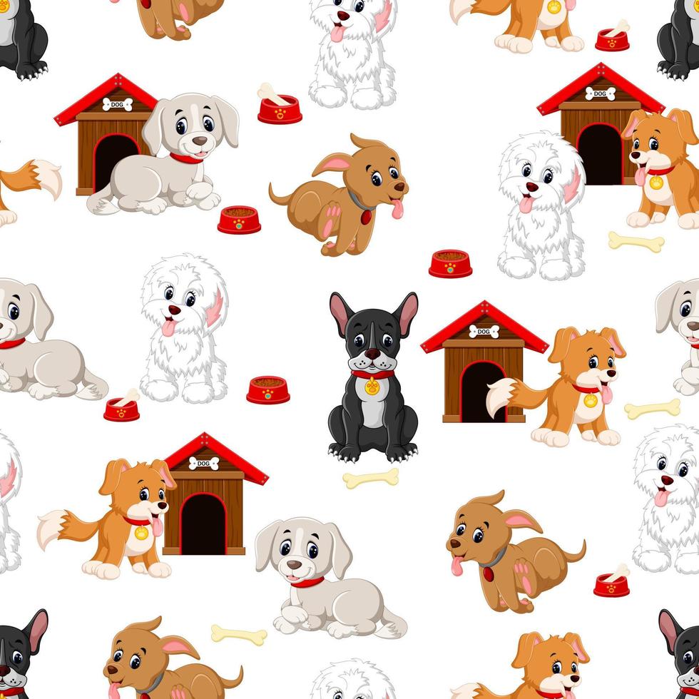 Seamless pattern with various cute dogs vector