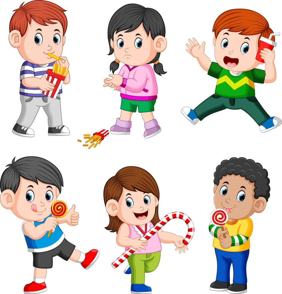 the collection of the children holding their snack vector