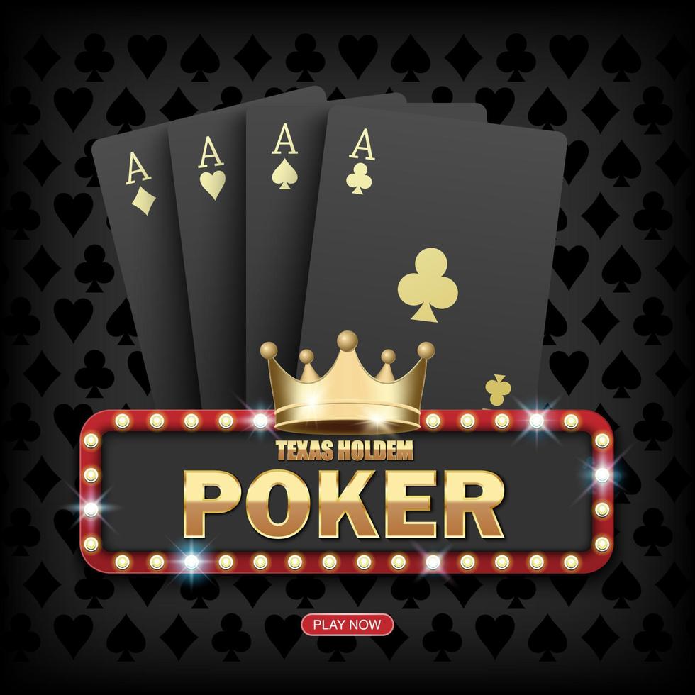 Poker game casino online, black four aces poker card on dark background, web background template for internet, vector illustration