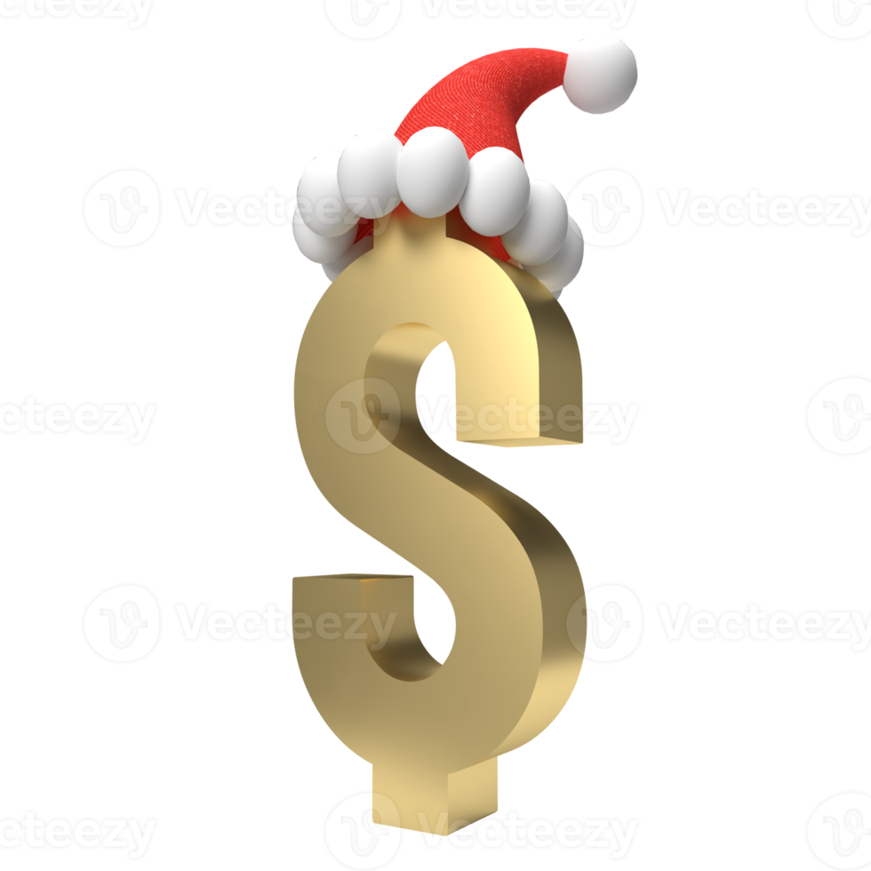 The gold dollar symbol and Santa hat png image