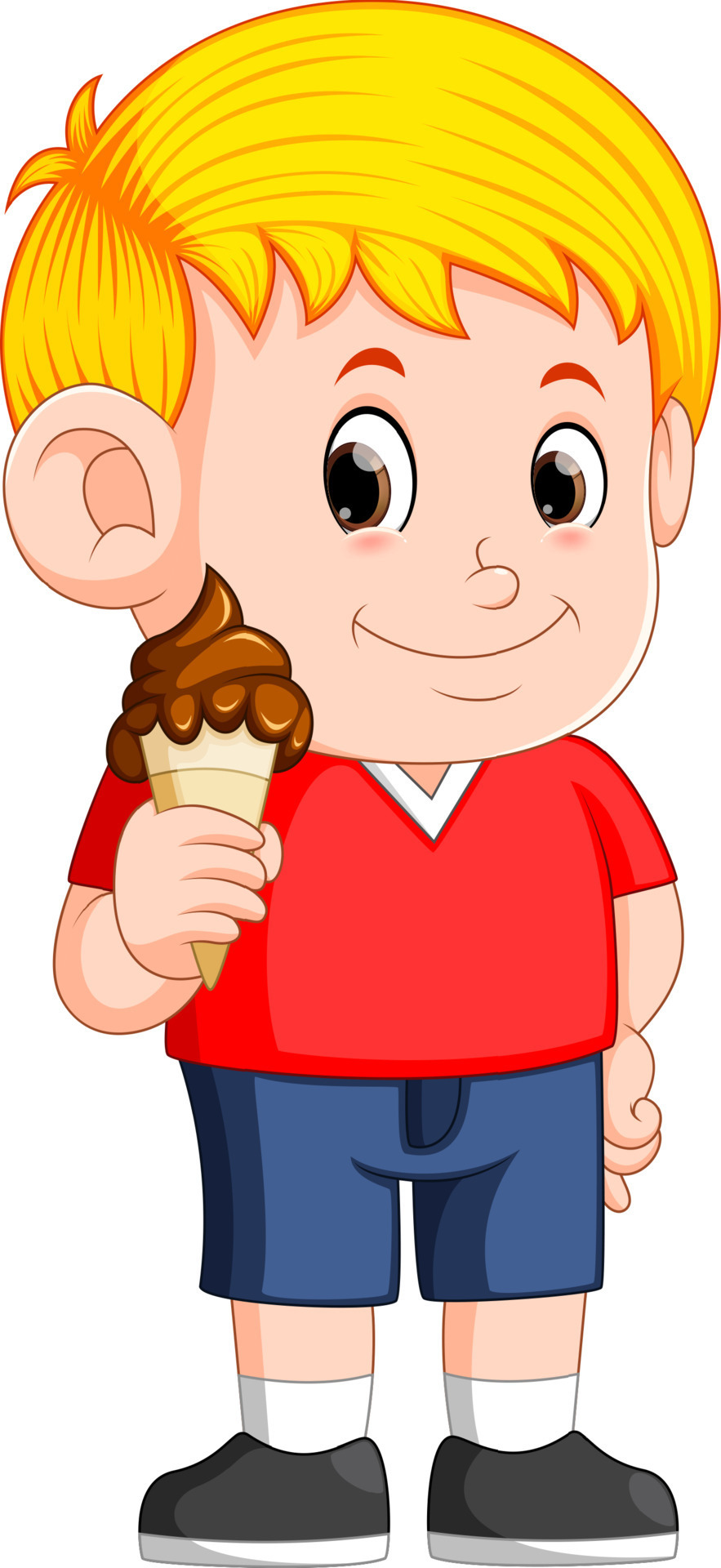 kid eating chocolate ice cream in waffles cone 13799427 Vector Art at