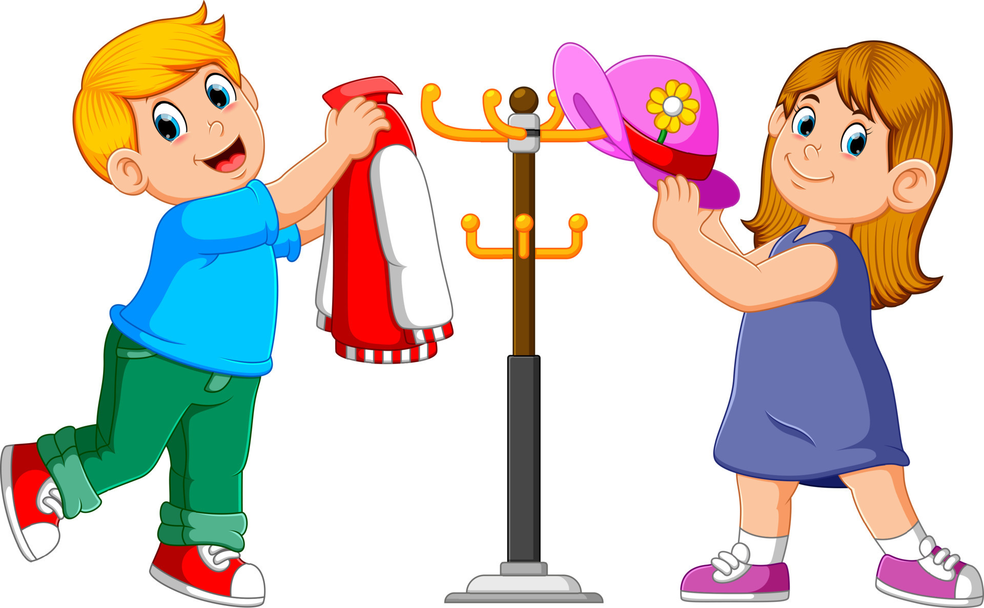 kids hanging jacket and hat on hanger stands 13799445 Vector Art at