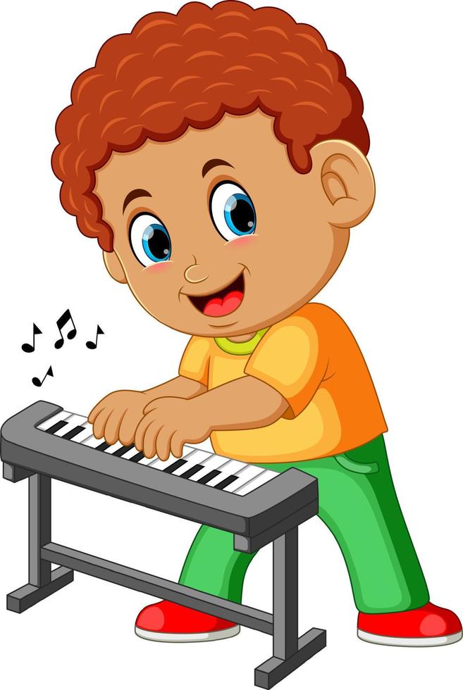 Happy little boy playing piano vector