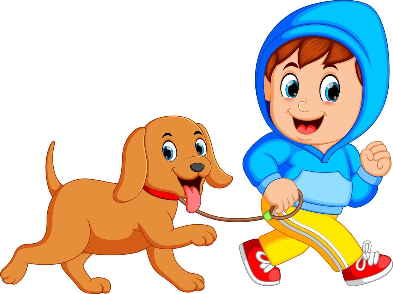A boy running with dog vector