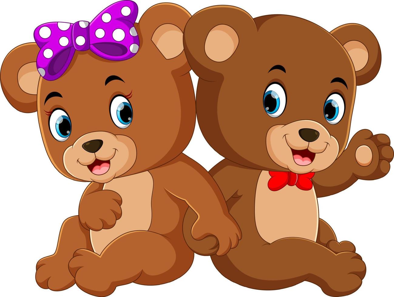 two cute bears using the ribbon and they are sitting together vector