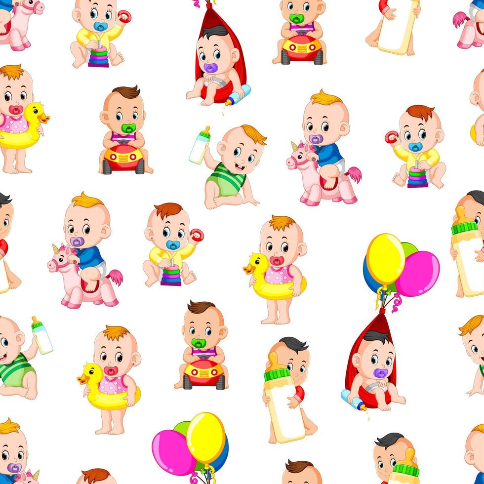 Seamless pattern with babies happy playing vector