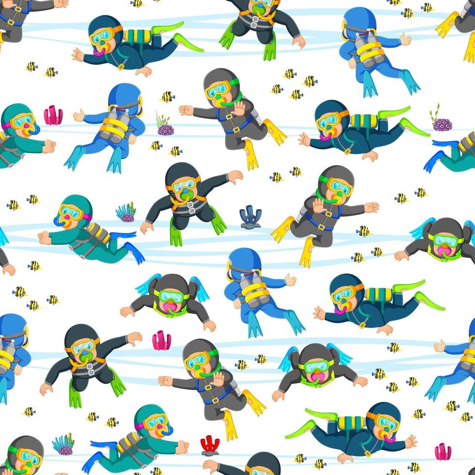 Seamless pattern with professional diving in action vector