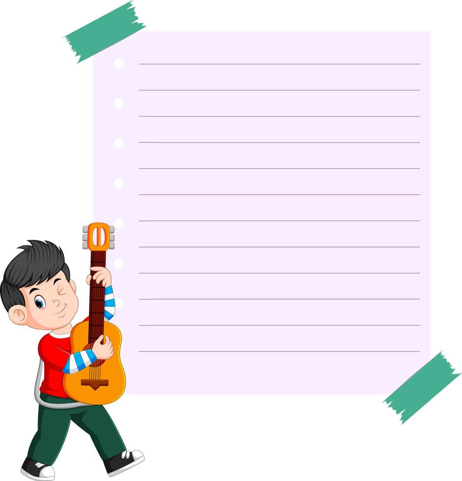 paper template with young man playing guitar vector