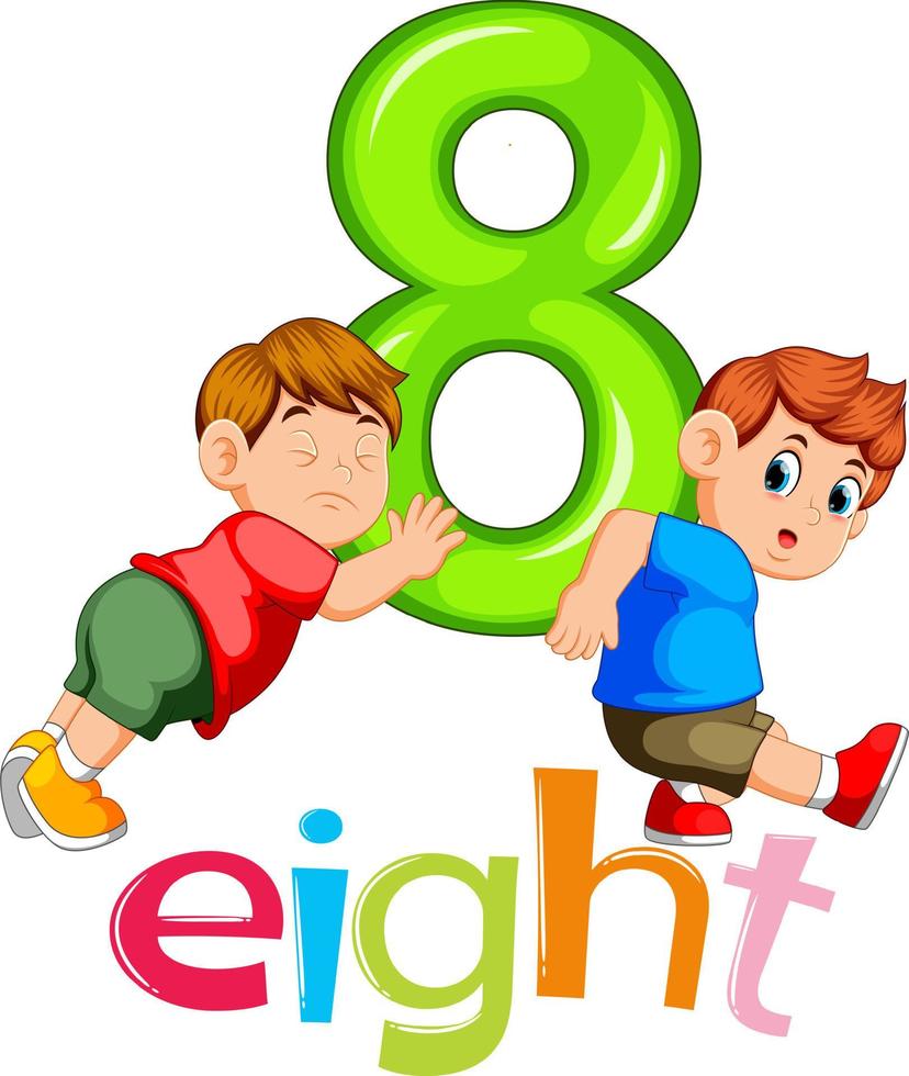 Two boy carry on big number eight vector