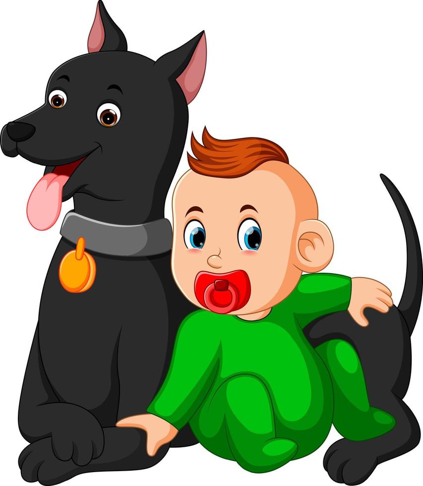 A baby playing with big dog vector