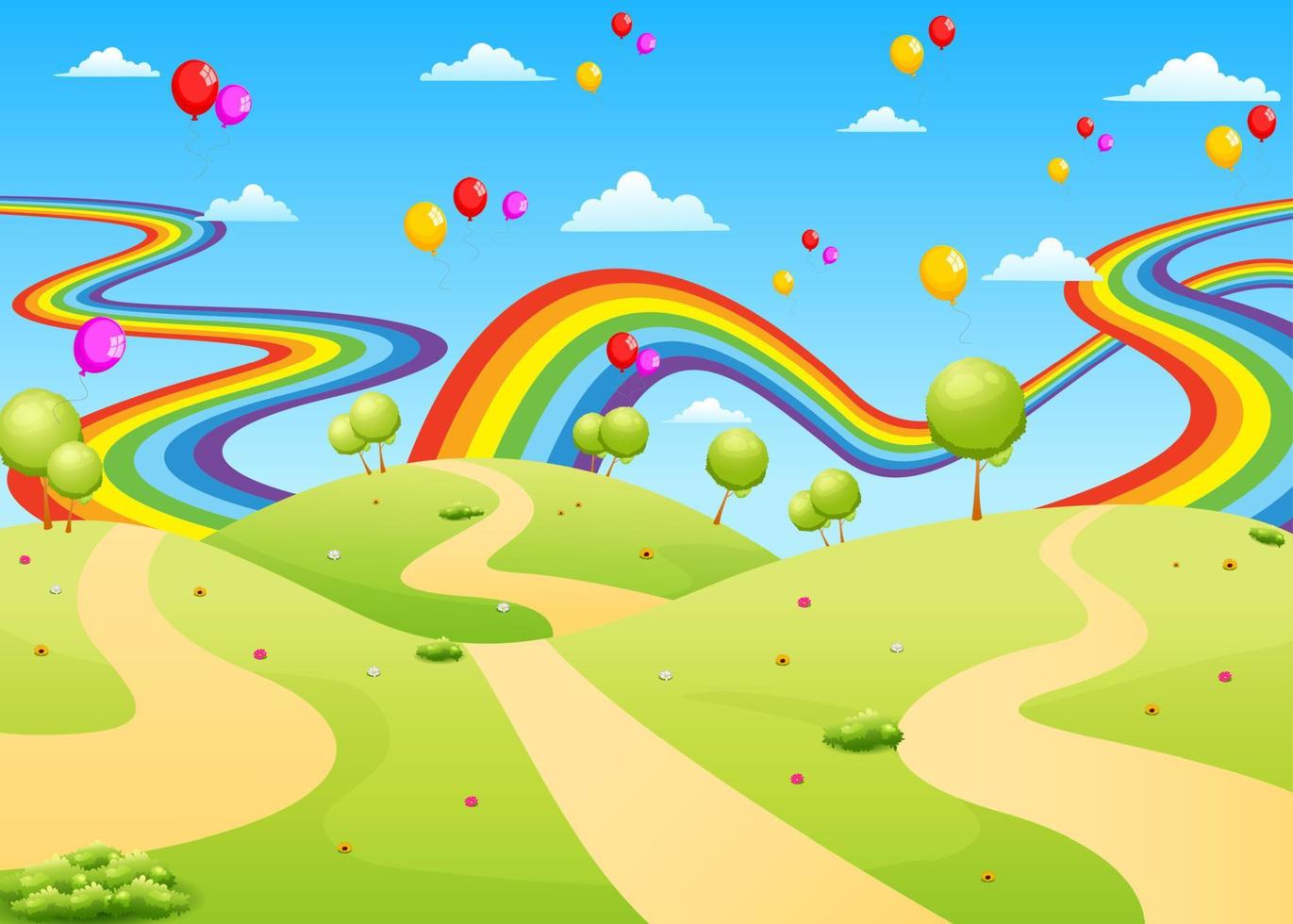 the beautiful view with the empty field and colorful balloon vector