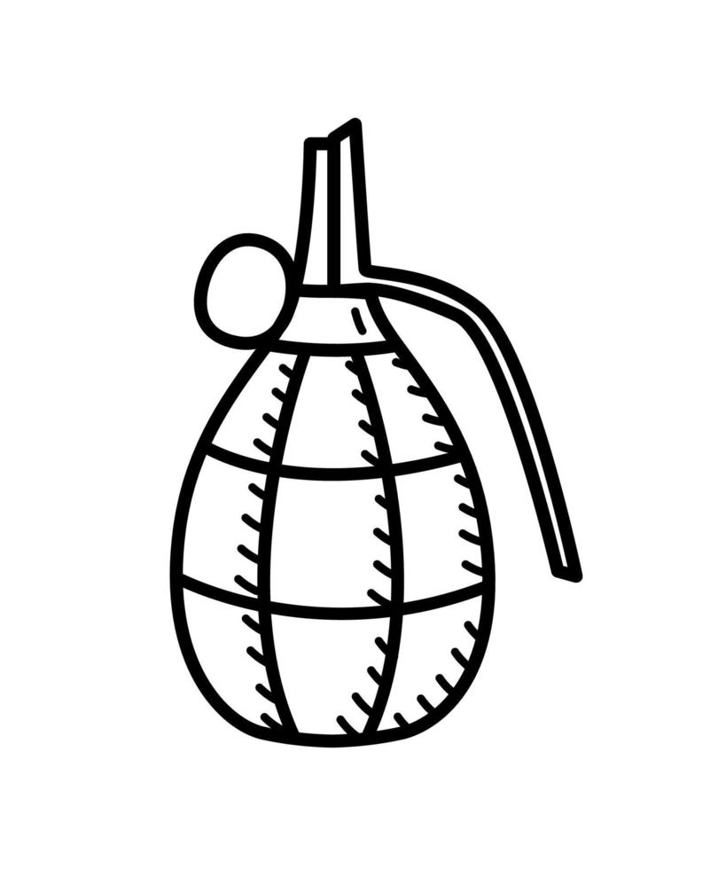 Hand grenade, vector doodle icon military bomb. Isolate on white.