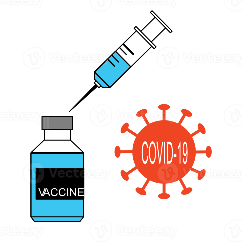 Vaccine coronavirus, covid-19 Medicine bottle and hypodermic syringe injection tool treatment background, symbol, graphic text png