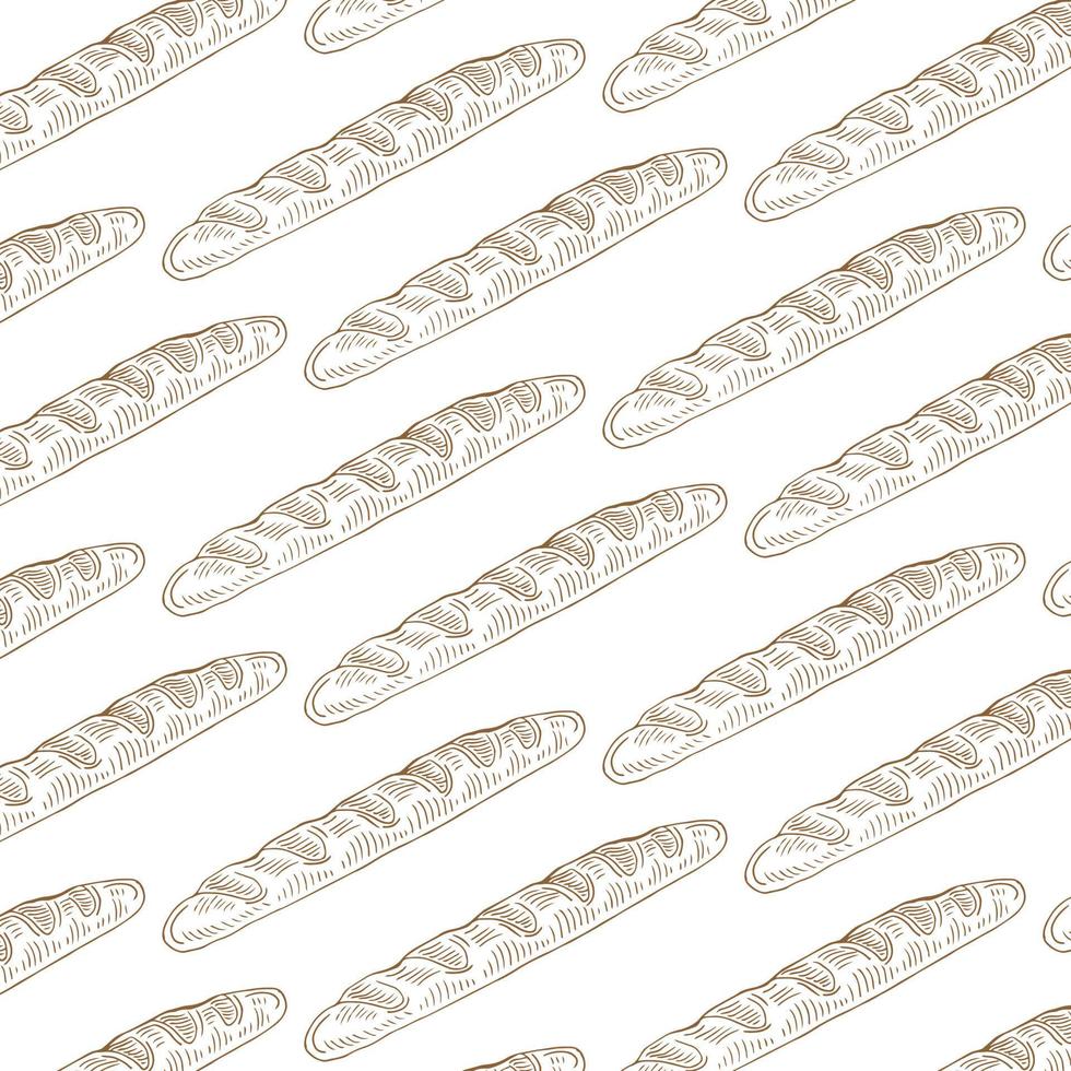 a pattern from a baguette. seamless pattern of a long yellow baguette drawn in doodle style randomly arranged on a beige background for a bakery template vector