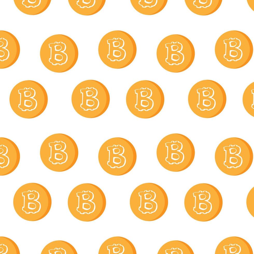 Modern pattern with sign Bitcoin. Gold, orange and black coins isolated on white background. . Vector illustration